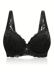Women's Plus Contrast Lace Full Cover Push Up Bra, Adjustable Straps Plus Size
