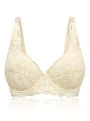 Women's Plus Contrast Lace Full Cover Push Up Bra, Adjustable Straps Plus Size