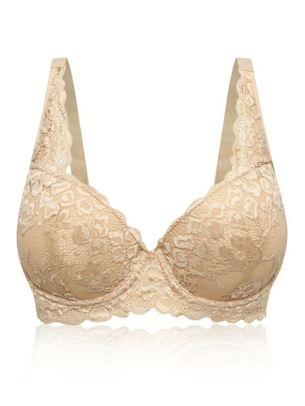 Women's Plus Contrast Lace Full Cover Push Up Bra, Adjustable Straps Plus Size