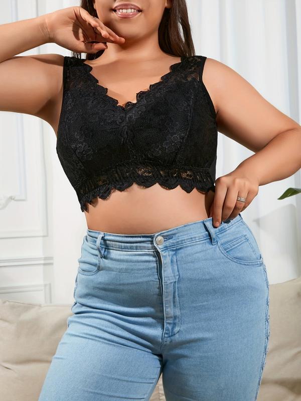 Floral Jacquard Lace Semi Sheer Bra Plus Size