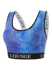 Sporty Bra Women's Plus Tie Dye Letter Tape Medium Stretch Wide Strap Soft Bra