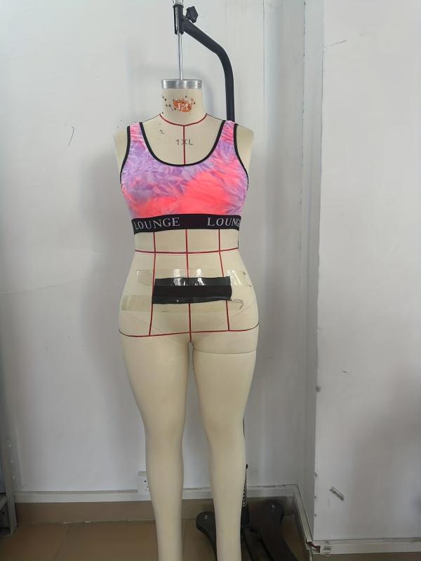 Sporty Bra Women's Plus Tie Dye Letter Tape Medium Stretch Wide Strap Soft Bra