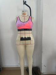 Sporty Bra Women's Plus Tie Dye Letter Tape Medium Stretch Wide Strap Soft Bra