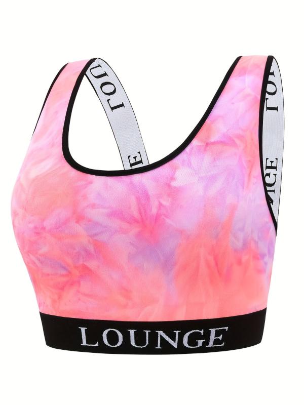 Sporty Bra Women's Plus Tie Dye Letter Tape Medium Stretch Wide Strap Soft Bra