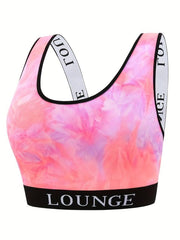 Sporty Bra Women's Plus Tie Dye Letter Tape Medium Stretch Wide Strap Soft Bra