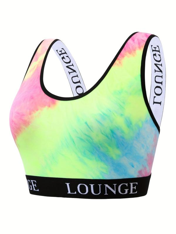 Sporty Bra Women's Plus Tie Dye Letter Tape Medium Stretch Wide Strap Soft Bra