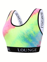 Sporty Bra Women's Plus Tie Dye Letter Tape Medium Stretch Wide Strap Soft Bra