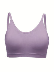 Sporty Bra Solid Ribbed Breathable Plus Size with Removable Pads