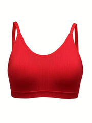 Sporty Bra Solid Ribbed Breathable Plus Size with Removable Pads