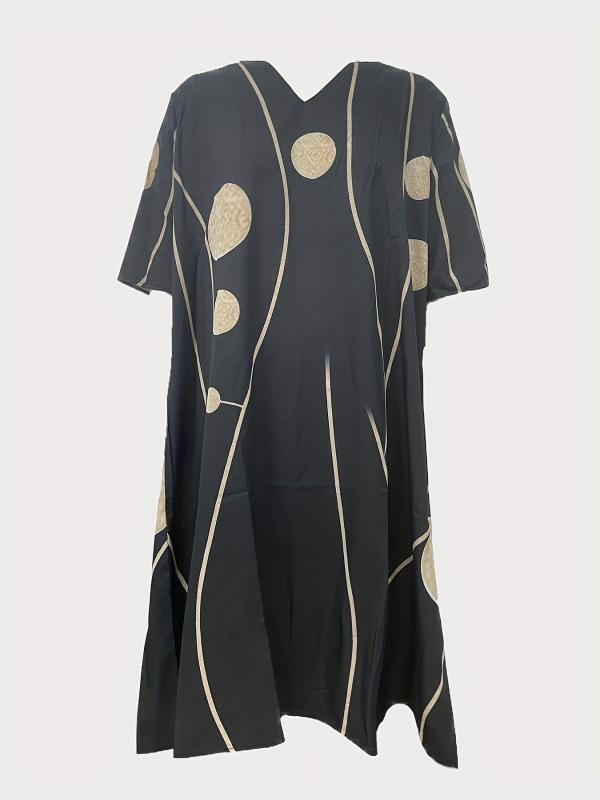 Women's Plus Graphic Print V Neck Midi Dress