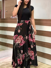 Colorblock Polka Dot Short Sleeve Maxi Dress Women's Plus