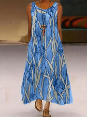 Flower & Leaf Print Plus Size Maxi Cami Dress With Pockets