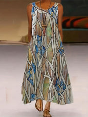 Flower & Leaf Print Plus Size Maxi Cami Dress With Pockets