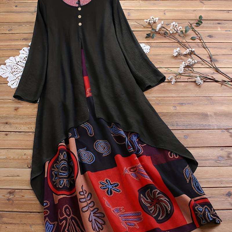 Boho Dress Plus Size Women's Graphic Print Cloak