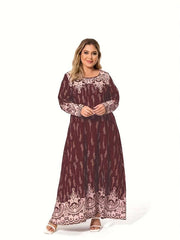 Women's Plus Floral Print Long Sleeve Maxi Dress