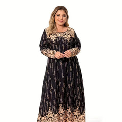 Women's Plus Floral Print Long Sleeve Maxi Dress