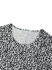 Women's Plus Ditsy Print Ruched Short Sleeve Round Neck Dress With Pockets