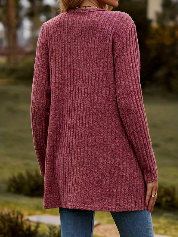 Women's Plus Ribbed Knit Long Sleeve Cardigan With Pockets