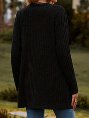 Women's Plus Ribbed Knit Long Sleeve Cardigan With Pockets