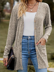 Women's Plus Ribbed Knit Long Sleeve Cardigan With Pockets
