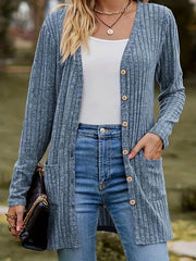 Women's Plus Ribbed Knit Long Sleeve Cardigan With Pockets