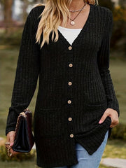 Women's Plus Ribbed Knit Long Sleeve Cardigan With Pockets