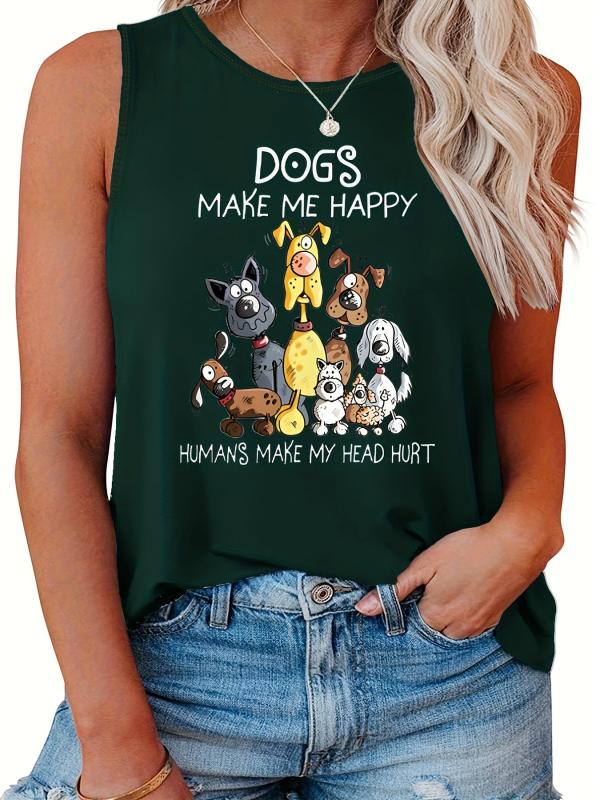 Women's Plus Slogan & Dogs Print Tank Top