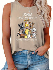 Women's Plus Slogan & Dogs Print Tank Top