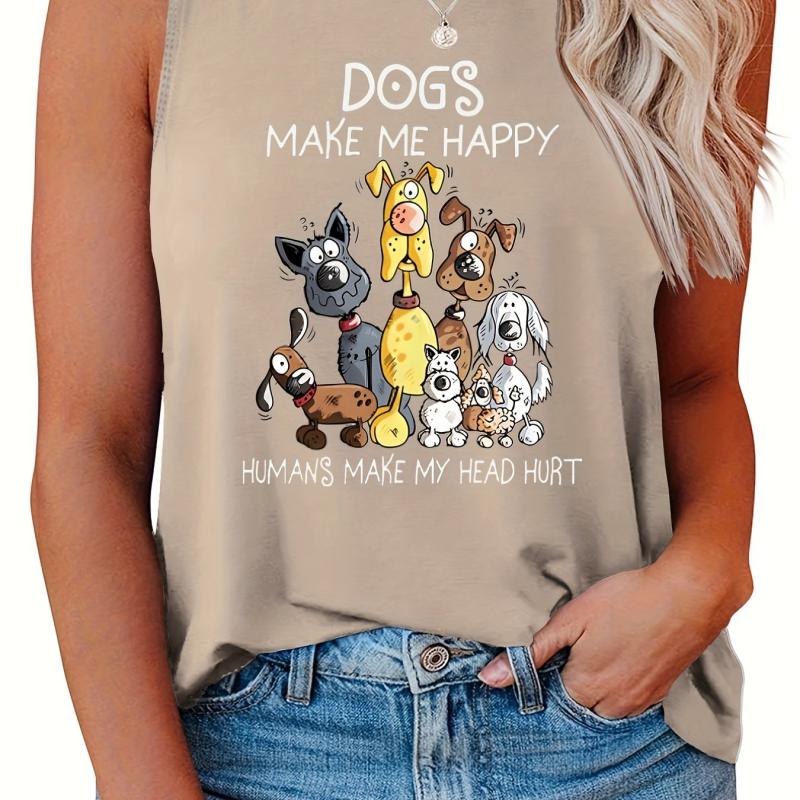 Women's Plus Slogan & Dogs Print Tank Top