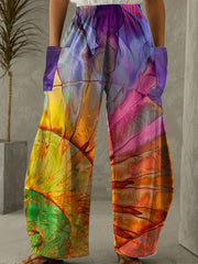 Ombre Print High Rise Wide Leg Pants Plus Size Casual Non Stretch Wide Leg Pants