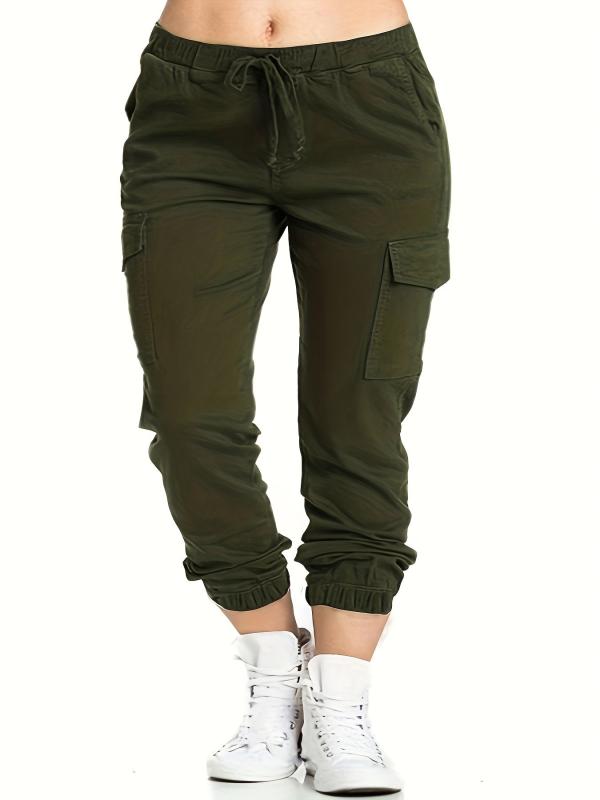Women's Plus Size Solid Cargo Pants with Drawstring Waist