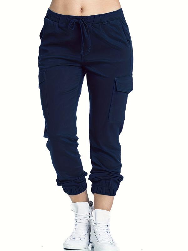 Women's Plus Size Solid Cargo Pants with Drawstring Waist