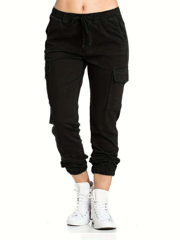 Women's Plus Size Solid Cargo Pants with Drawstring Waist
