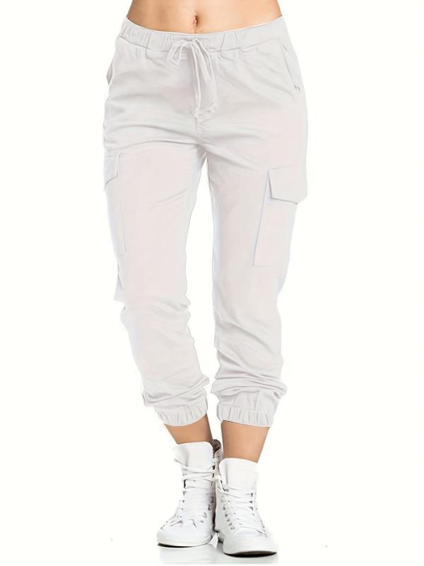 Women's Plus Size Solid Cargo Pants with Drawstring Waist