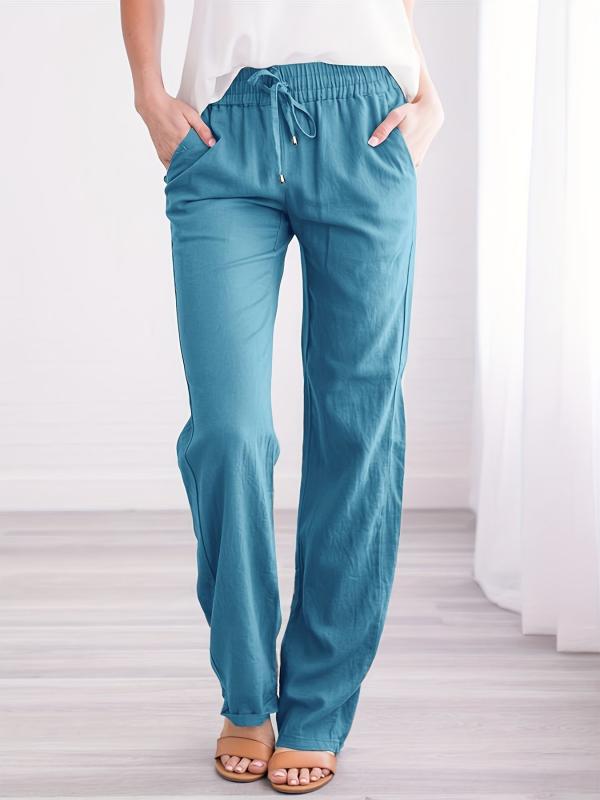 Women's Plus Elastic Drawstring Straight Leg Pants