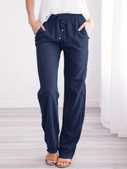 Women's Plus Elastic Drawstring Straight Leg Pants