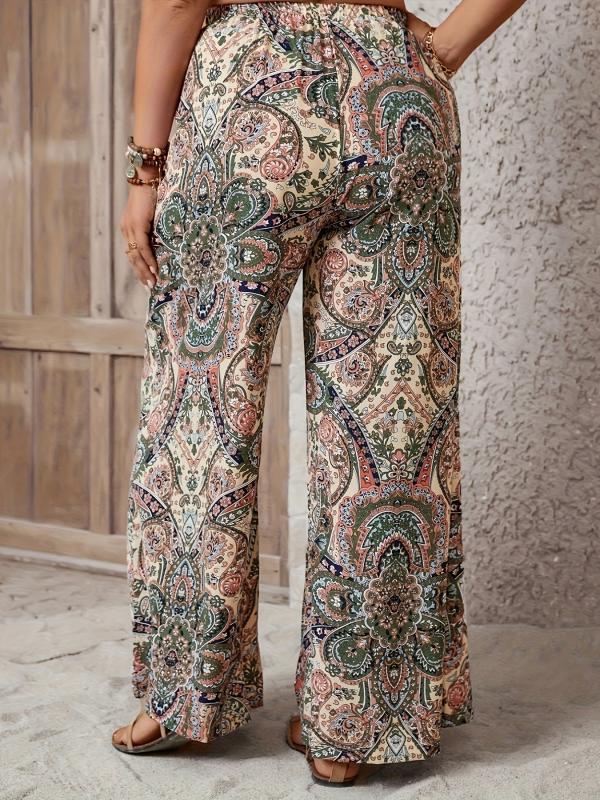 Women's Plus Geometric Print High Waist Wide Leg Pants