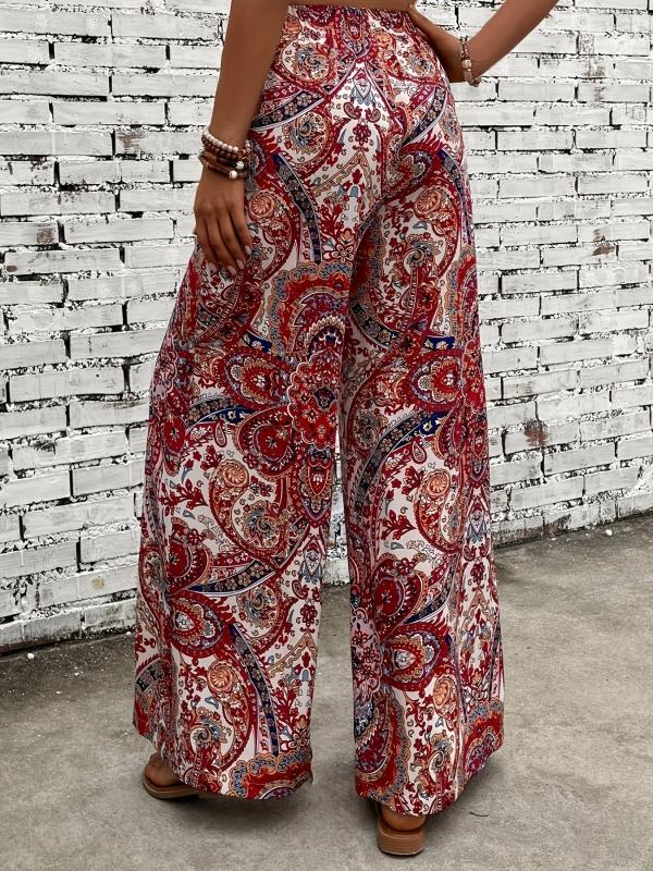Women's Plus Geometric Print High Waist Wide Leg Pants
