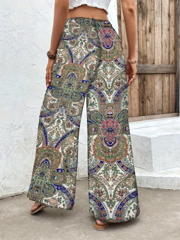 Women's Plus Geometric Print High Waist Wide Leg Pants