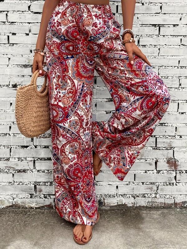 Women's Plus Geometric Print High Waist Wide Leg Pants