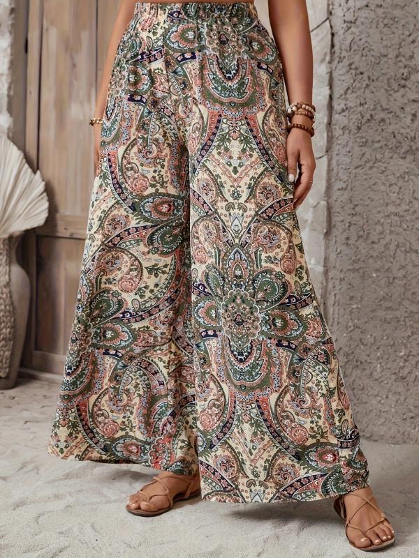 Women's Plus Geometric Print High Waist Wide Leg Pants