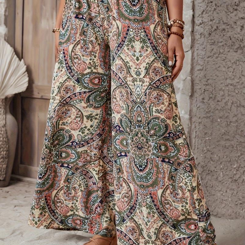 Women's Plus Geometric Print High Waist Wide Leg Pants