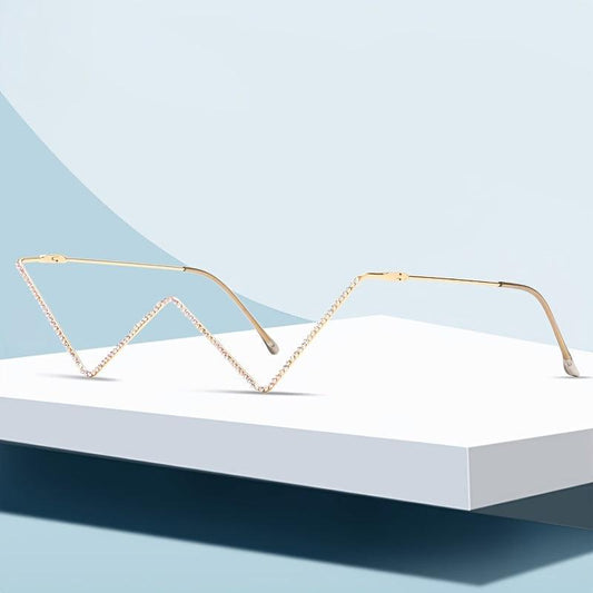Rhinestone V Half Frame Glasses, Party Accessory