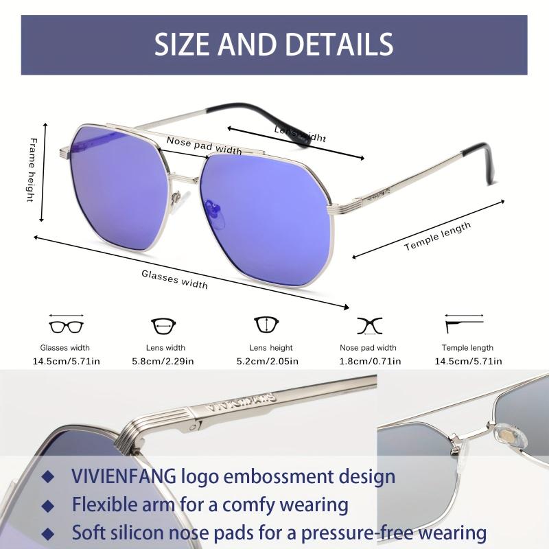 OUWEN Square Aviator Sunglasses Retro Polygon Shady Rays VF2207D