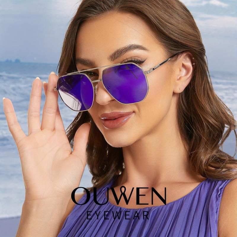 OUWEN Square Aviator Sunglasses Retro Polygon Shady Rays VF2207D
