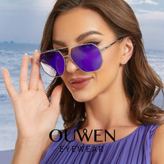 OUWEN Square Aviator Sunglasses Retro Polygon Shady Rays VF2207D