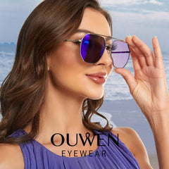 OUWEN Square Aviator Sunglasses Retro Polygon Shady Rays VF2207D