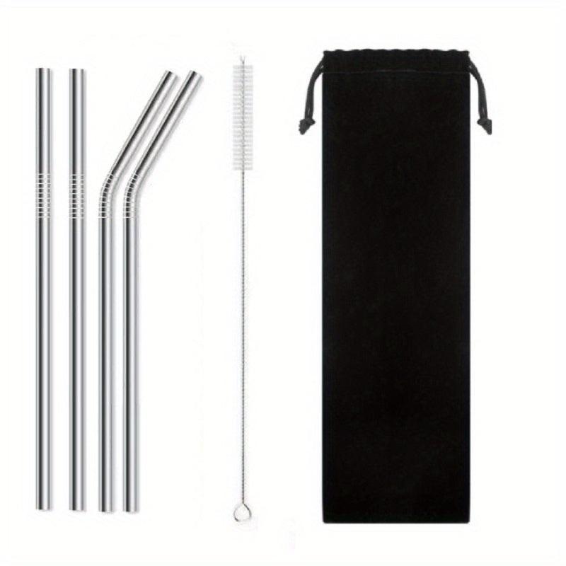 4pc Reusable Stainless Steel Straw & Brush Set with Bag