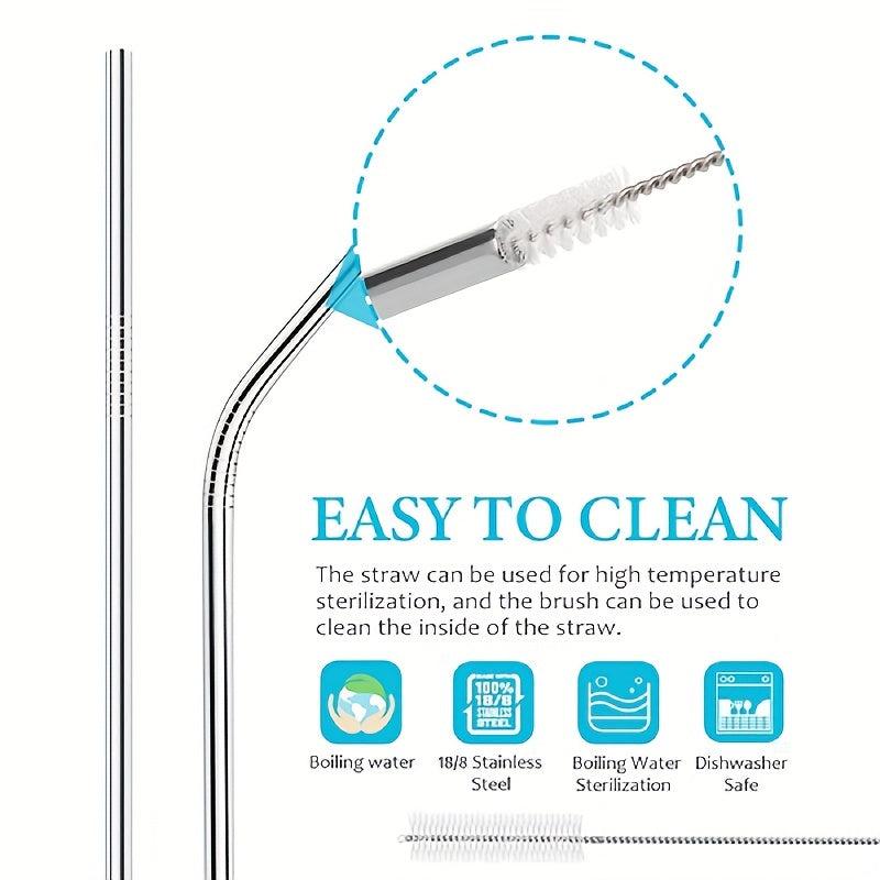 4pc Reusable Stainless Steel Straw & Brush Set with Bag