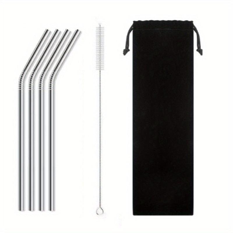 4pc Reusable Stainless Steel Straw & Brush Set with Bag